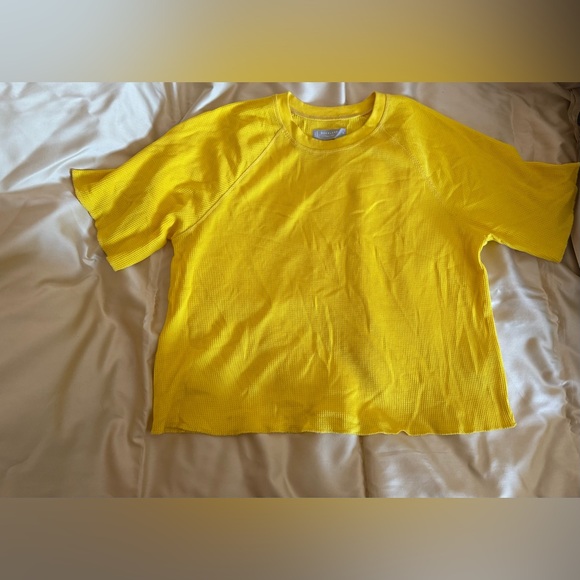 Everlane Organic Cotton Waffle Raglan Cropped Short Sleeve Tee Yellow Size M - Picture 1 of 4